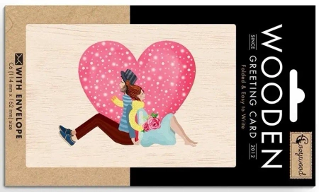 Karnet drewniany C6 + koperta Ślub Para Młoda serc - Cozywood