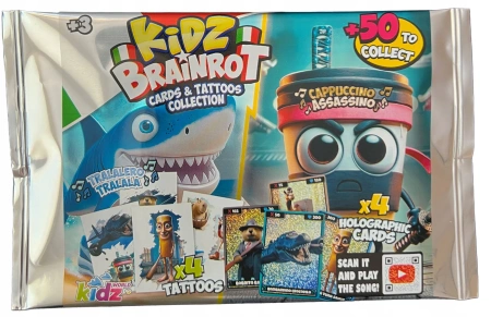 KIDZ BRAINROT 4x Kolekcjonerskie Karty Holograficzne i 4x Tatuaże