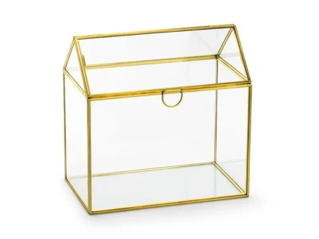 Szklane pudełko na koperty złoty 13x21x21cm - PartyDeco