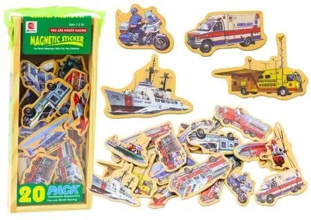Magnesy drewniane Pojazdy 20szt - Leantoys
