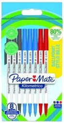 Długopis Kilometrico 1,0mm 3 kolory 8szt - Paper Mate