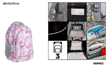 Plecak trzykomorowy geometryczny lawenda 28x12x37 - MP Main Paper