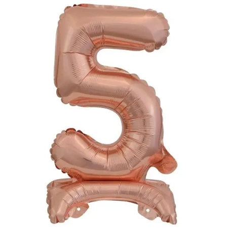 Balon foliowy mini cyfra 5 na stojaku różowe złoto - Amscan