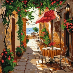 Malowania po numerach - Kawiarnia z meblami 30x30 - Ideyka