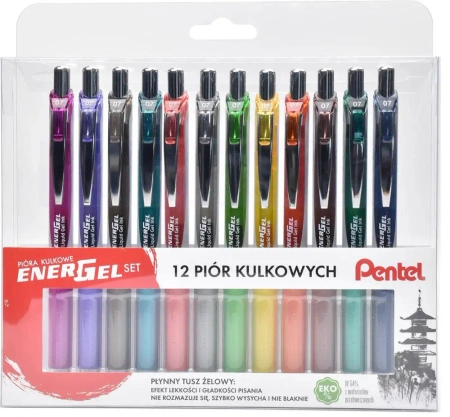 Zestaw piór EnerGel BL77 w etui 12 kolorów - PENTEL