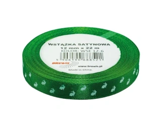 Wstążka satynowa wielkanocna zielona 12mmx22m - Brewis