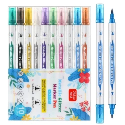 Pisaki metaliczne dwustronne z brokatem 10 kolorów - Leantoys