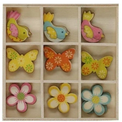 Drewniane dekoracje w pudełku mix wzorów 27szt - Titanum