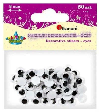 Oczy samoprzylepne bez rzęs 8mm okrągłe 50szt - Titanum