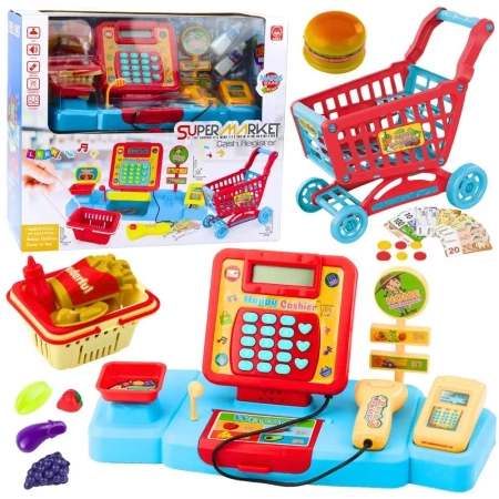 Zestaw sklepowy kasa + koszyk z dźwiękiem - Leantoys