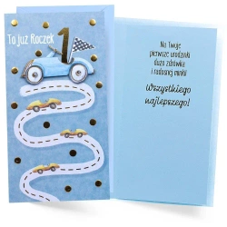 Karnet Urodziny Roczek autko - Kukartka