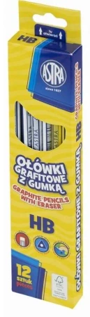 Ołówek grafitowy z gumką HB (12szt) ASTRA - ASTRA papiernicze