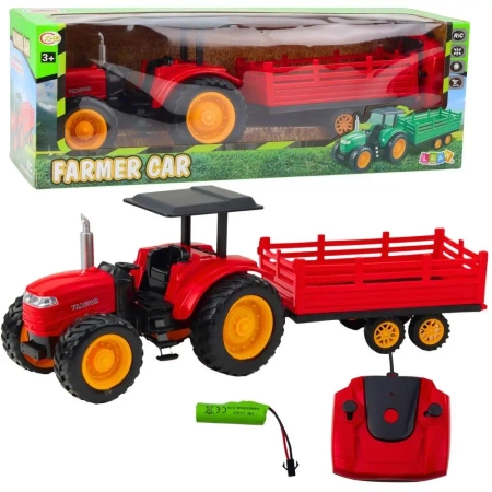 Traktor z przyczepą RC czerwony - Leantoys