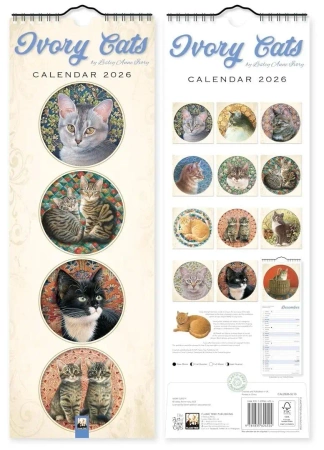 Kalendarz 2026 ścienny paskowy Ivory Cats - Flame Tree