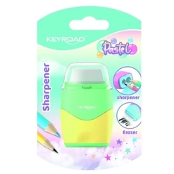 Temperówka plastikowa z gumką pastel podwójna MIX - Keyroad