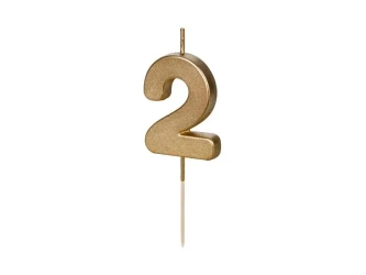Świeczka urodzinowa 2 złota 4,5cm - PartyDeco