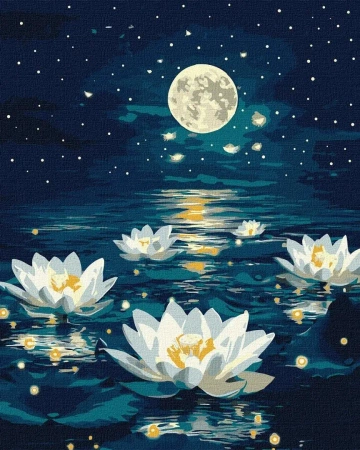 Malowanie po numerach - Lotos pod poświatą 40x50cm - Ideyka
