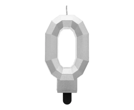 Świeczka cyferka 0 - Diament metalik srebrny 7,6cm - Godan