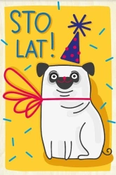 Drewniana kartka urodzinowa - Urodzinowy Mops - Milin