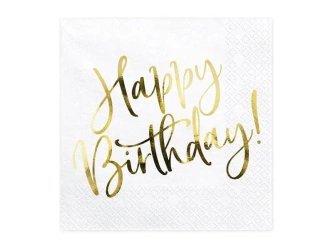 Serwetki Happy Birthday białe 33x33cm 20szt - PartyDeco