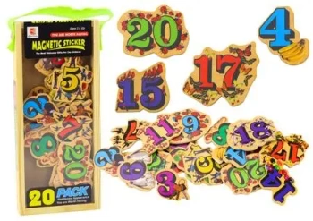 Zestaw magnesy drewniane cyfry obrazki 20szt - Leantoys