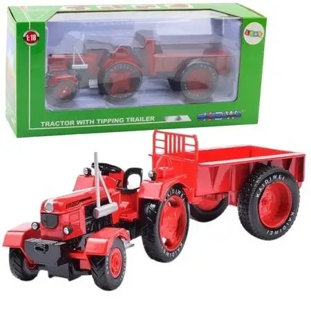 Traktor rolniczy z przyczepą metalowy czerwony 1:1 - Leantoys