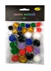 Pompony glitter kolorowe 15-25mm 30szt - Galeria Hobby