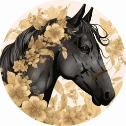 Malowanie po numerach okrągłe - Koń fryzyjski 40cm - Twoje Hobby