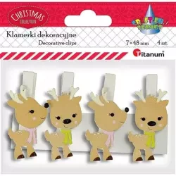 Klamerki drewniane z dekorem renifer 4szt - Titanum