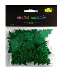 Choinki z pianki brokatowej zielone ok 60szt - Galeria Hobby