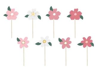 Toppery na tort kwiaty 8szt - PartyDeco