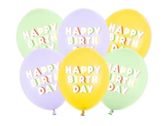 Balony Happy Birthday mix 30cm 6szt - PartyDeco