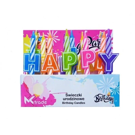 Świeczki urodzinowe kolorowe Happy Birthday - GoParty