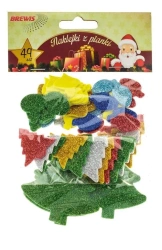 Naklejki z pianki choinki i bąbki z brokatem 49szt