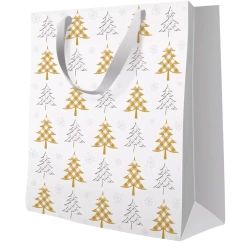 Torebka prezentowa Choinki złote i srebrne, średnia