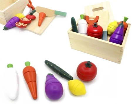 Warzywa do krojenia drewniane w skrzynce - Trifox