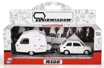 Fiat 126p + przyczepa Niewiadów Kemping biały - Daffi