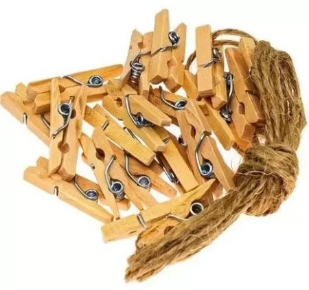 Klamerki + sznurek naturalne 20szt - Brewis