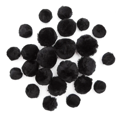 Pompony akrylowe mix czarne 24szt - Dalprint