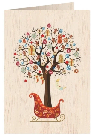 Karnet drewniany C6 + koperta Święta Drzewko - Cozywood