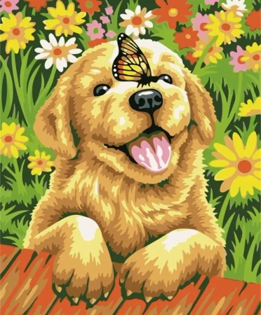 Malowanie po numerach 40x50cm Piesek z motylem - Koh-I-Noor