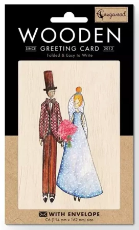 Karnet drewniany C6 + koperta Ślub Para Młoda - Cozywood