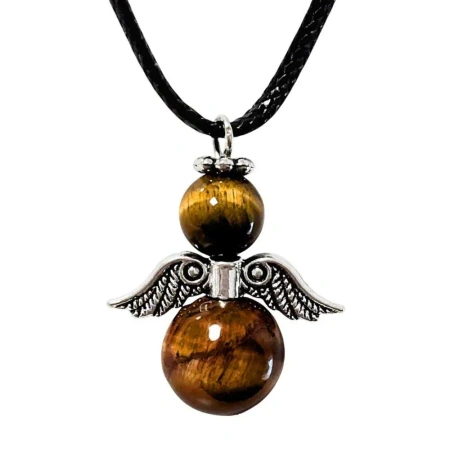 Wisiorek aniołek na rzemyku Tygrysie Oko - Art Sacrum