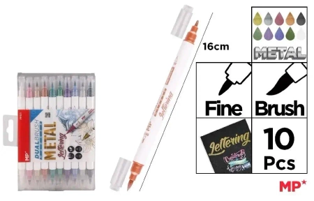 Markery pędzelkowe metaliczne dwustronne 10 kol - MP Main Paper