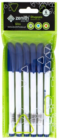 Długopis ze skuwką 0,5 mm Zenith Gliss niebieski 6szt. - ASTRA art-pap