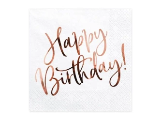 Serwetki Happy Birthday białe 33x33cm 20szt - PartyDeco
