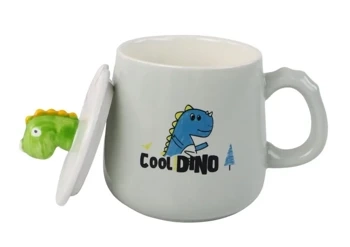 Kubek Dinozaur niebieski łyżeczka przykrywka 350ml - Leantoys