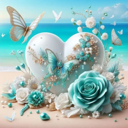 Diamentowa Mozaika Wybrzeże serce z perły i róża NO-2002224 - Norimpex