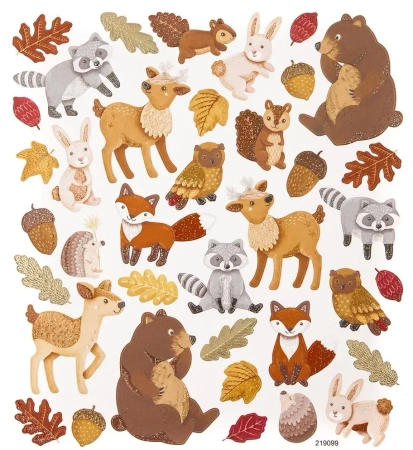 Naklejki brokatowe leśne zwierzaki 38szt - Dalprint dpCraft