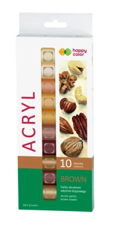 Farby akrylowe 12ml 10kol brązowy HAPPY COLOR - GDD